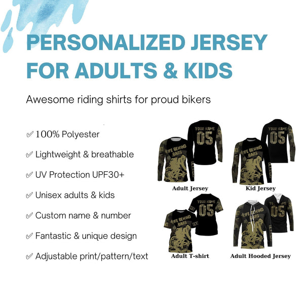 Life behind bars Personalized adult kid MTB jersey UPF30+ Camouflage mountain biking Cycling shirt| SLC202