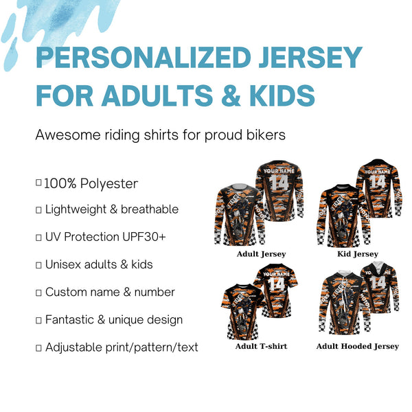 Kid adult orange custom MX jersey UV protective Motocross for youth racing biker off-road shirt PDT69