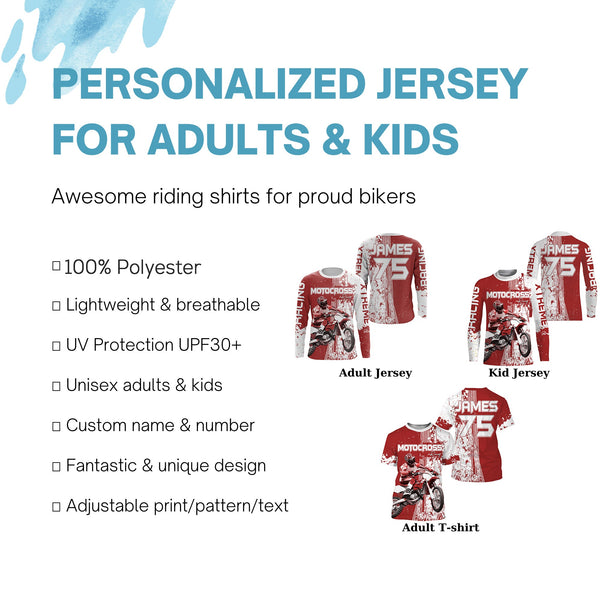 Custom Red Motocross Jersey Kid Men Women UV Protective MX Biker Racing Xtreme Motorcycle Shirt PDT385