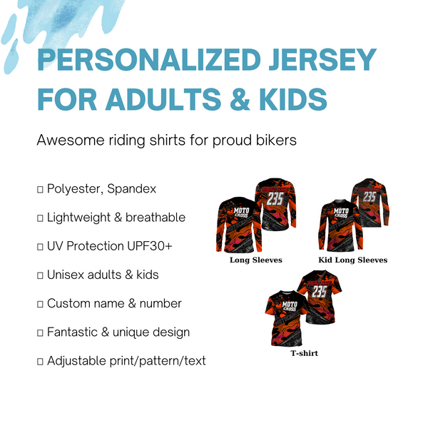 Personalized Motocross Jersey UPF30+, Motorcycle Red Dirt Bike Racing Shirt Off-Road Riders Racewear| NMS739