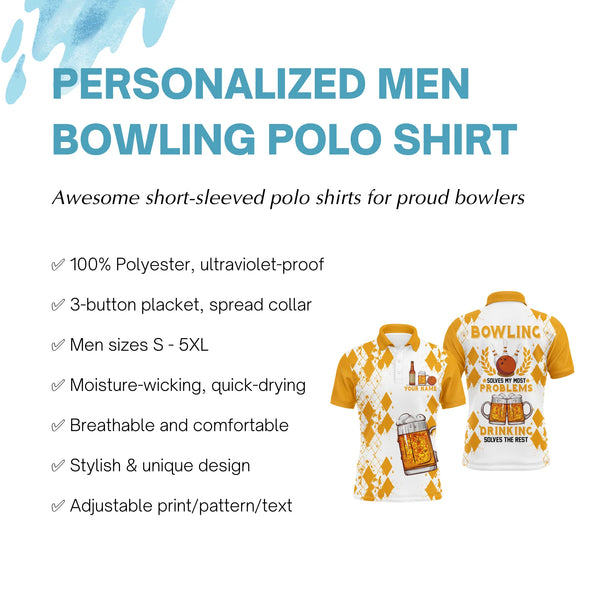 Funny Beer Bowling Men Polo Shirt, Personalized Team Short Sleeves Men Bowlers Jersey NBP18