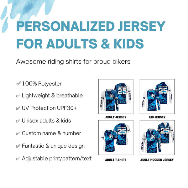 Personalized blue MX jersey extreme UPF30+ kid youth adult Motocross off-road motorcycle shirt PDT70