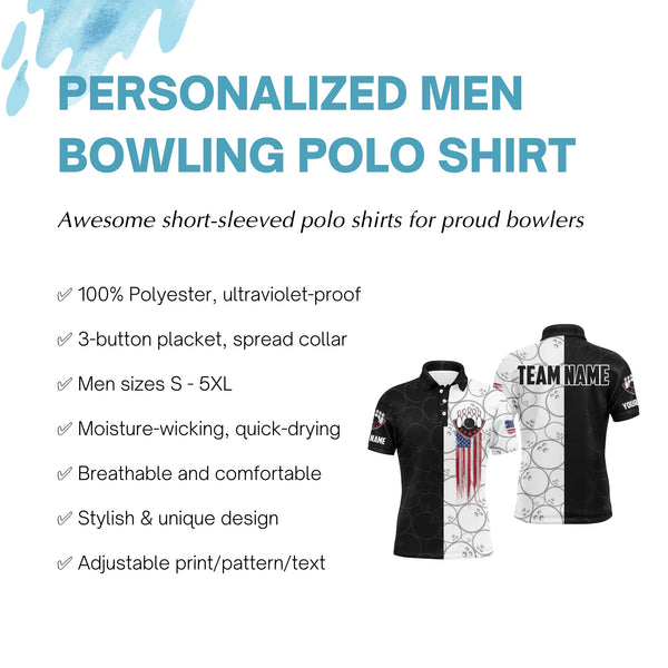 American Flag Bowling Men Polo Shirt Personalized Patriotic Bowlers Custom Team Short Sleeves Jersey NBP14