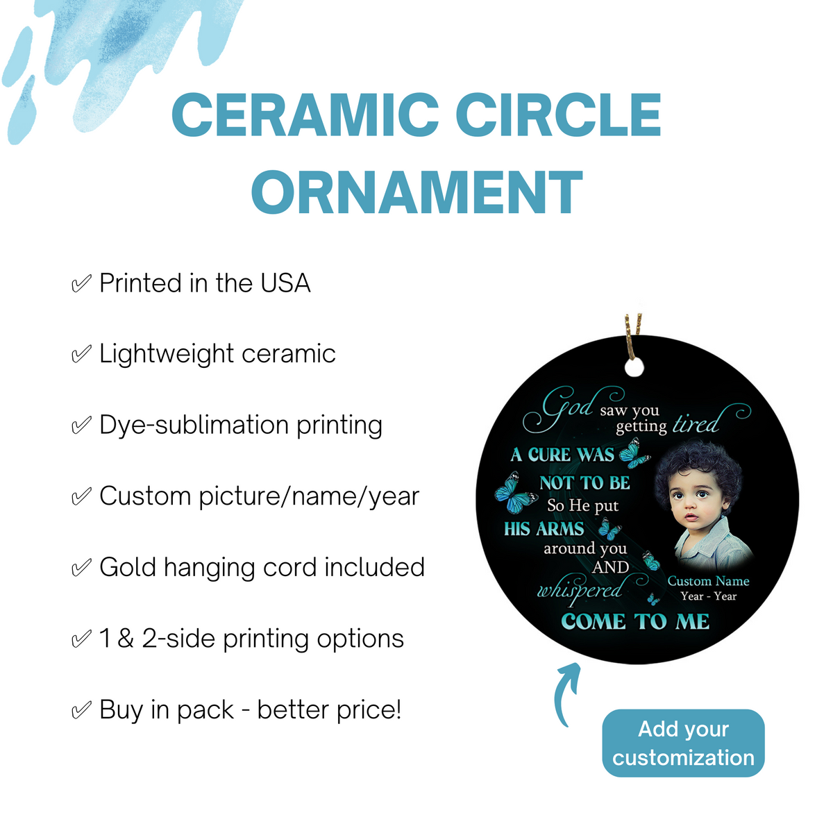 Personalized Memorial Ornament with Picture, Christmas Remembrance Sympathy Gift Loss of Loved One NOM312