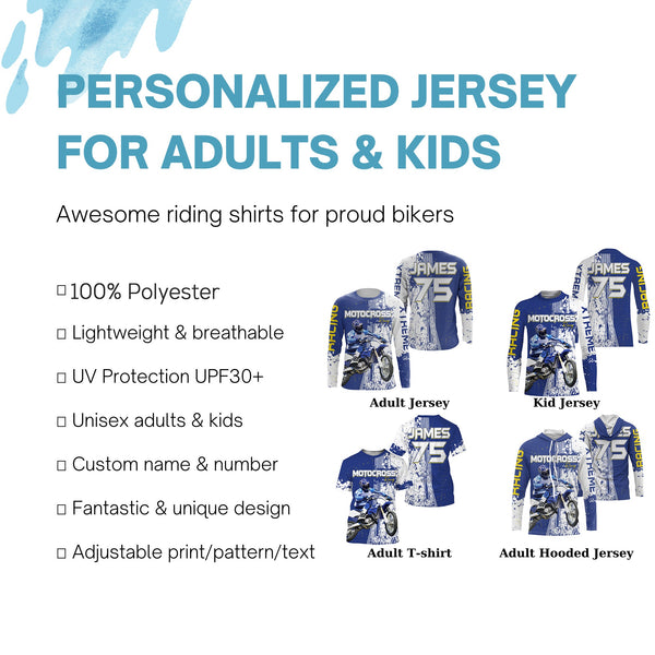 Custom Motocross jersey kid men women UV protective MX blue biker racing shirt extreme motorcycle PDT78