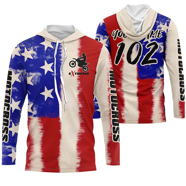 USA Flag Motocross jersey kid men women UPF30+ off-road custom dirt bike Patriotic motorcycle shirt PDT400