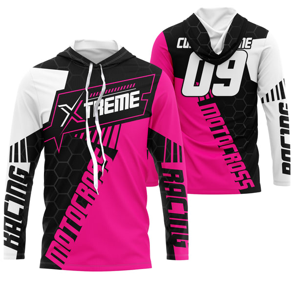 Extreme Motocross Jersey Personalized UPF30+ Racing Shirt Dirt Bike Off-road Biker Motorcycle - Pink| NMS631