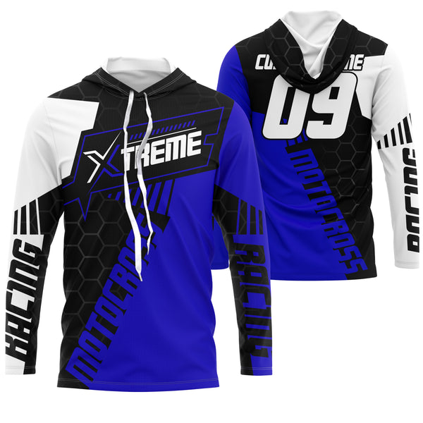 Extreme Motocross Jersey Personalized UPF30+ Racing Shirt Dirt Bike Off-road Biker Motorcycle - Blue| NMS633