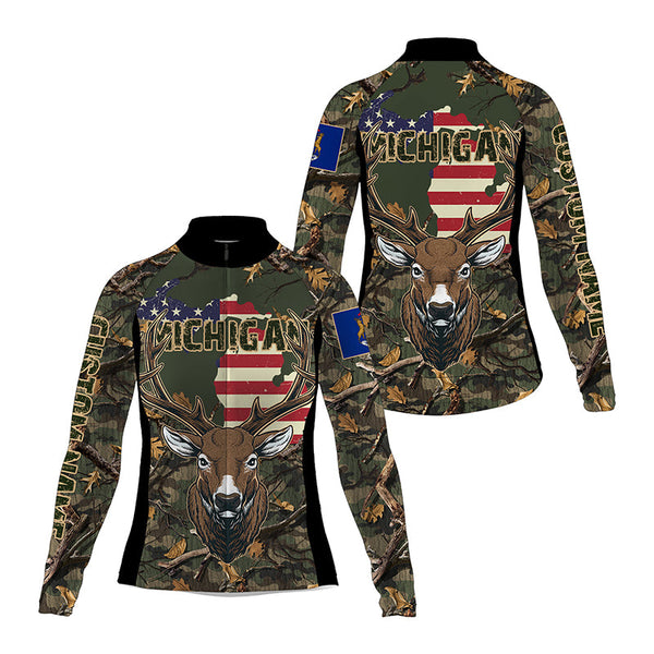 Michigan Cycling jersey men women with 3 pockets Custom name UPF50+ camouflage deer bike shirts| SLC208