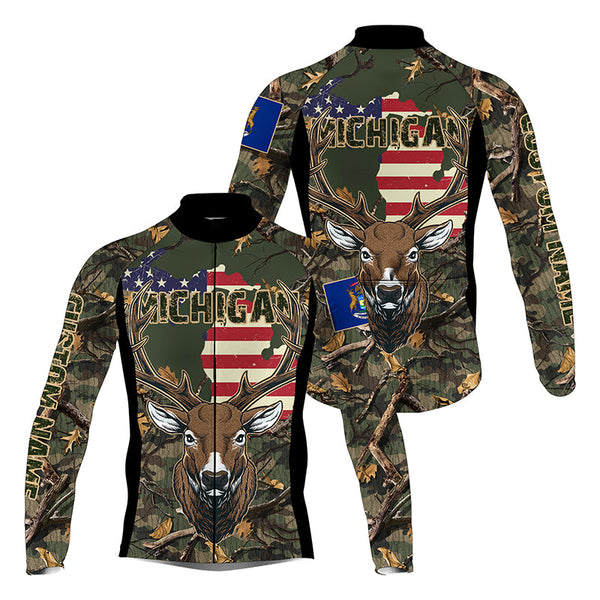 Michigan Cycling jersey men women with 3 pockets Custom name UPF50+ camouflage deer bike shirts| SLC208