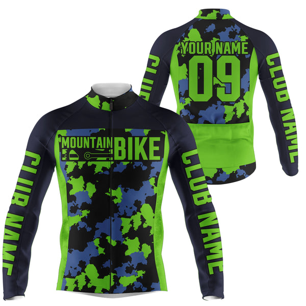 Custom Mens MTB cycling jersey with 3 pockets green camo Anti-UV Motocross road mountain bike gear| SLC89