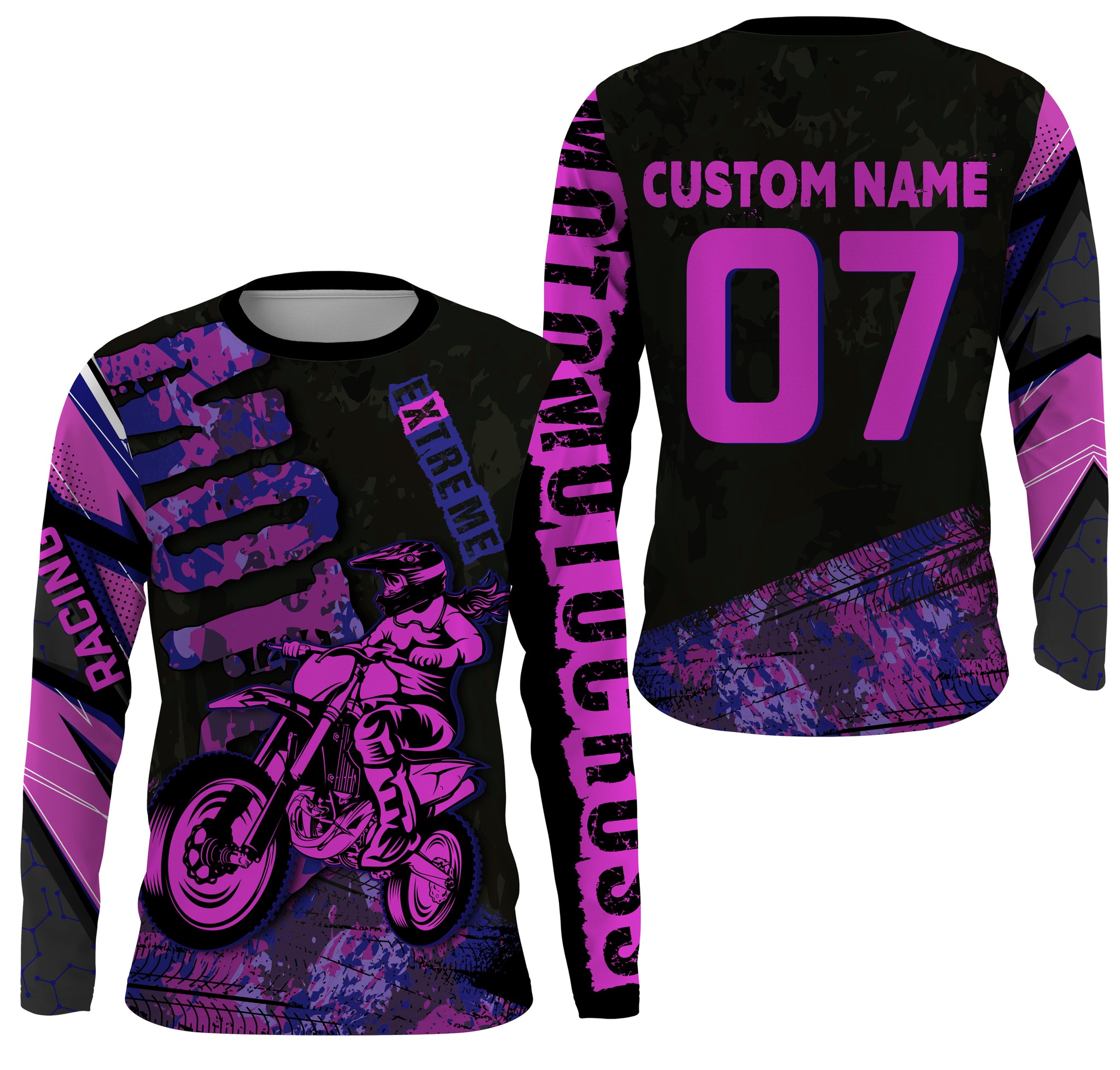 Personalized Motocross Jersey Pink UPF 30+, Extreme Motocross Racing Off-Road Long Sleeves Adult & Kid| NMS679