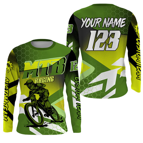 Kids adult MTB jersey UPF30+ mountain bike shirt Green downhill cycling clothes boys girls| SLC249