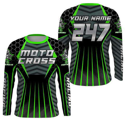 Personalized green Motocross jersey men women kid racing UPF30+ biker off-road motorcycle shirt PDT301