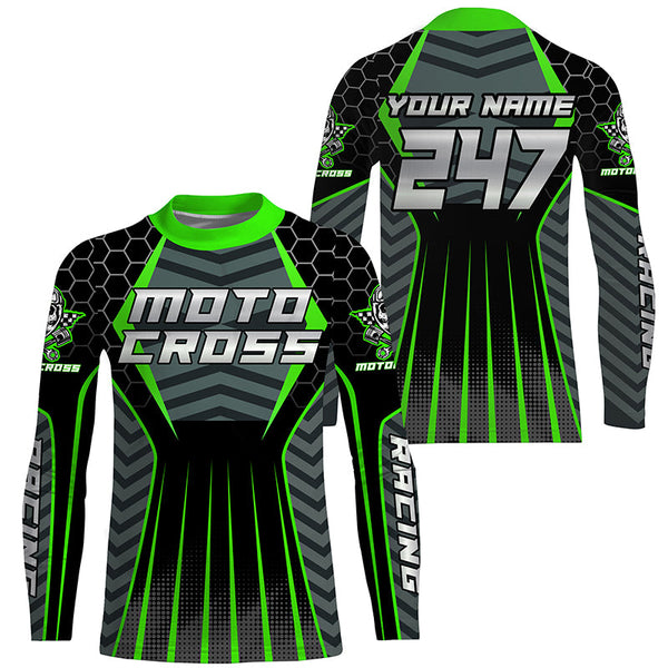 Personalized green Motocross jersey men women kid racing UPF30+ biker off-road motorcycle shirt PDT301