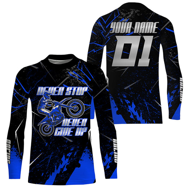 Custom dirt bike jersey men women kid UPF30+ blue Motocross racing shirt Never Stop motorcycle PDT389