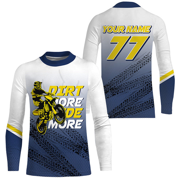 Kid&Adult Custom Motocross Jersey UPF30+ Blue Dirt Bike MX Racing Dirt More Ride More Off-road NMS1288