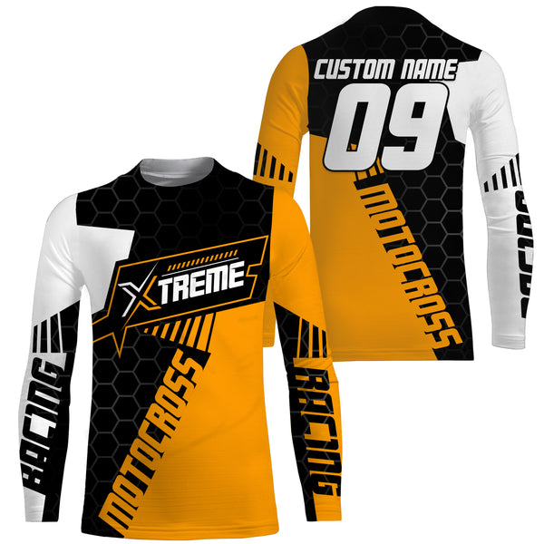 Extreme Motocross Jersey Personalized UPF30+ Racing Shirt Dirt Bike Off-road Biker Motorcycle - Orange| NMS629