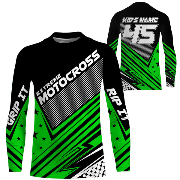 Personalized Motocross Racing Jersey UPF30+ Adults & Kid Star Green Dirt Bike MX Motorcycle Off-road| NMS683