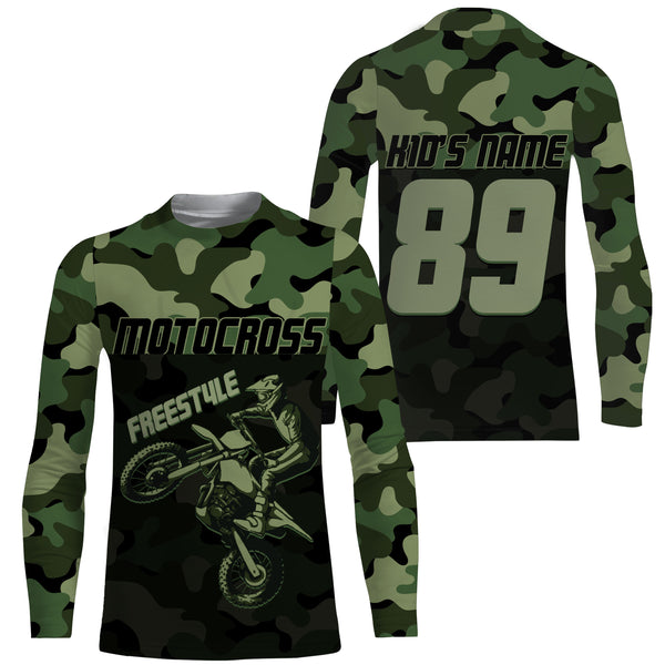 Camo Motocross Jersey Freestyle Personalized UPF30+ Adults & Kid Dirt Bike FMX Race Riders Motorcycle| NMS686