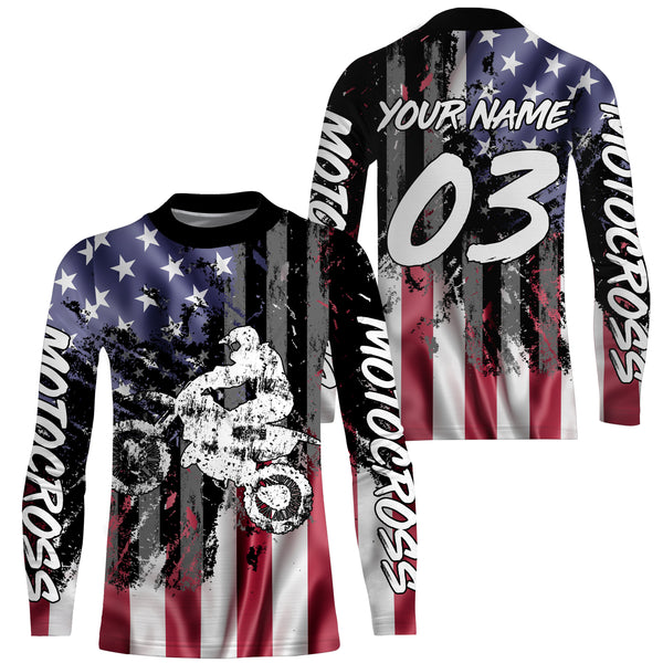 Motocross Racing Jersey UPF30+ UV Shirt Personalized American Riding Patriotic Motorcycle Rider NMS484