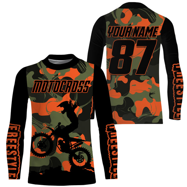 Freestyle Motocross Jersey Personalized UPF30+ Adults & Kid Camo FMX Dirt Bike Race Riders Motorcycle| NMS687