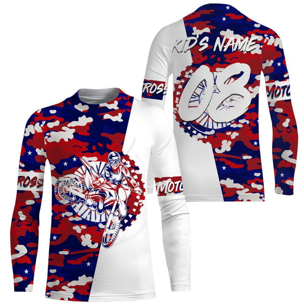 Camo Motocross Jersey Personalized UPF30+ Dirt Bike Riding Shirt Patriotic Off-road Motorcycle Riders| NMS527