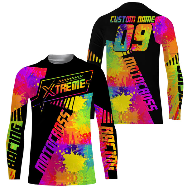 Extreme Motocross jersey personalized UFP30+ Rainbow adult kid dirt bike racing long sleeves NMS1085