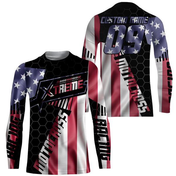 Extreme Motocross Jersey UPF30+ Personalized Patriotic MX Racing Shirt American Dirt Bike Adult&Kid | NMS733