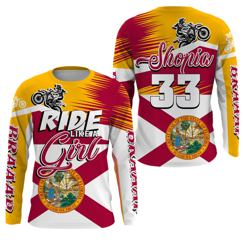 Florida Motocross Girls Jersey Custom Name Ride Like A Girl FL Dirt Bike Off Road Motorcycle Women Riders| NMS827