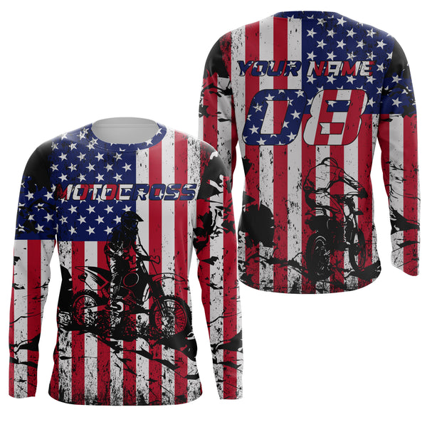 American Flag Motocross Jersey Personalized UPF30+ Adult&Kid Patriotic MX Racing Motorcycle Jersey| NMS720