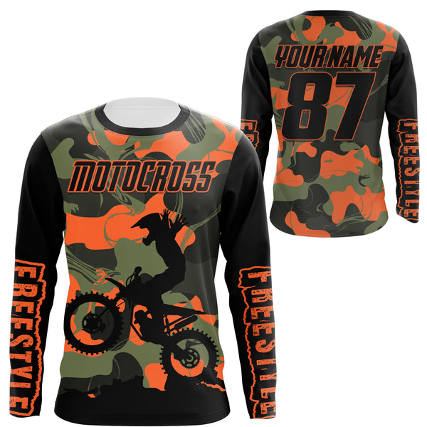 Freestyle Motocross Jersey Personalized UPF30+ Adults & Kid Camo FMX Dirt Bike Race Riders Motorcycle| NMS687