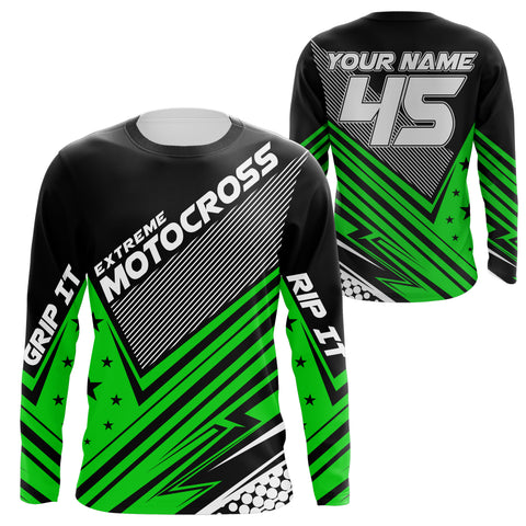 Personalized Motocross Racing Jersey UPF30+ Adults & Kid Star Green Dirt Bike MX Motorcycle Off-road| NMS683