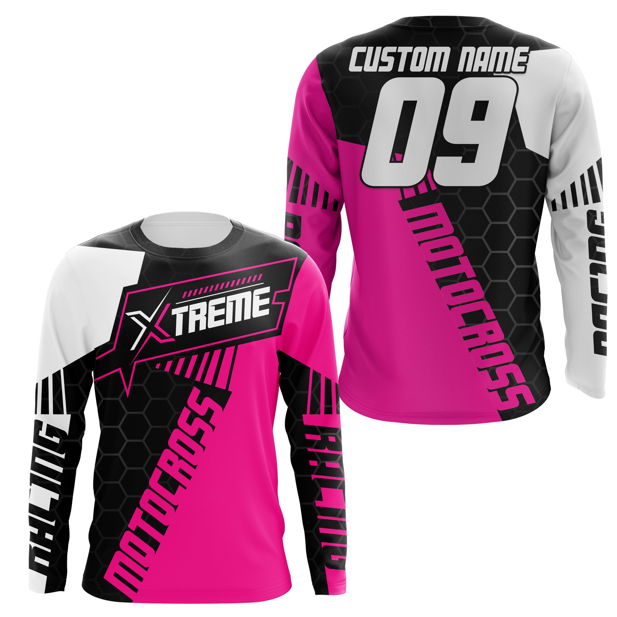 Extreme Motocross Jersey Personalized UPF30+ Racing Shirt Dirt Bike Off-road Biker Motorcycle - Pink| NMS631