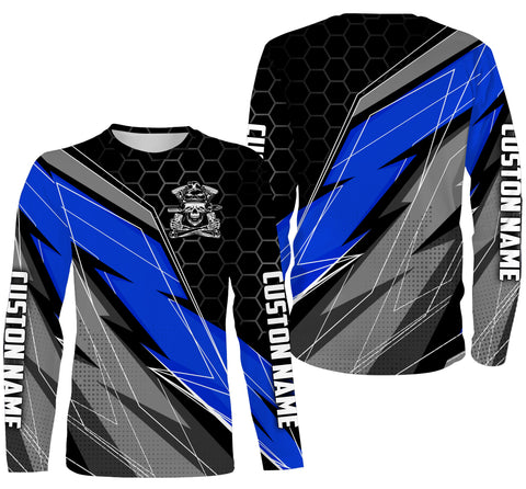 Personalized Riding Jersey, T-shirt, Hoodie, Motocross Racing Shirt, Dirt Bike Motorcycle Long Sleeves for Off-Road Biker - Blue| NMS277