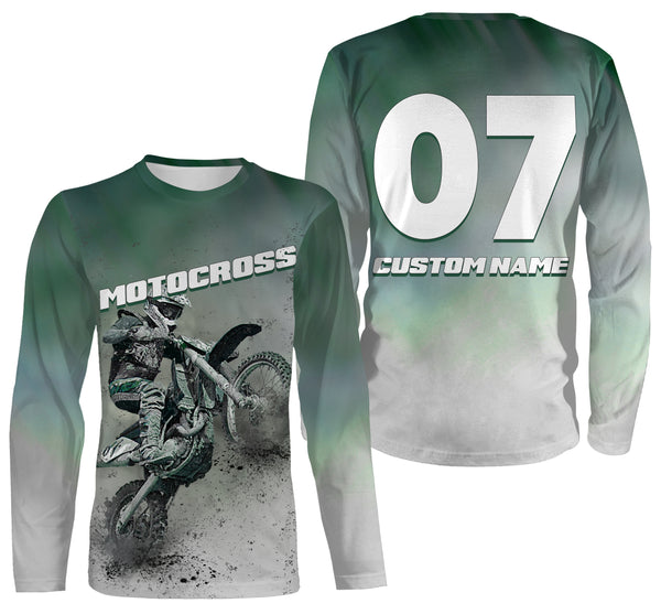 Motocross Personalized Long Sleeves Hoodie T-shirt, All Over Printed Motorcycle Off-road Dirt Racing| NMS301