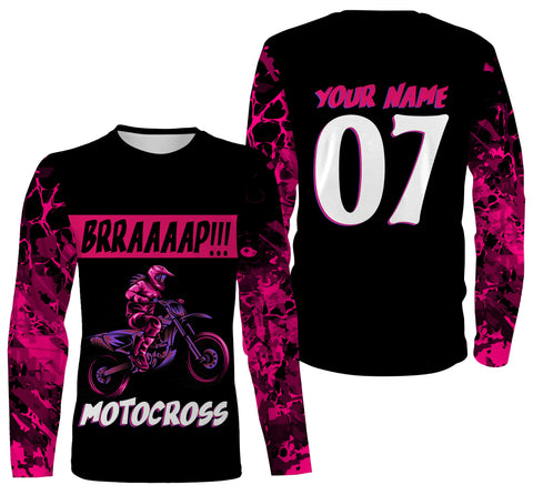 Brap Girl Riding Jersey Personalized Motocross Shirt for Women Female Riders Pink Dirtbike Motorcycle Biker| NMS546
