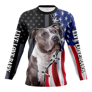 Pitbull 3D Dog Shirt| Pitbull America Flag Long Sleeves Gift for Dog Dad, Dog Lover| Forth of July Shirt| JTSD149 A02M06