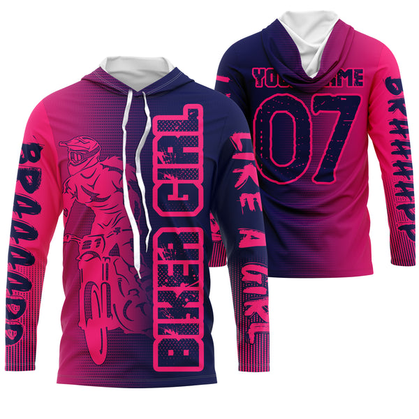 Personalized Biker Girl Jersey UPF30+ Pink&Navy Brap Motocross Female Riders Adult&Kid Dirt Bike Jersey| NMS759