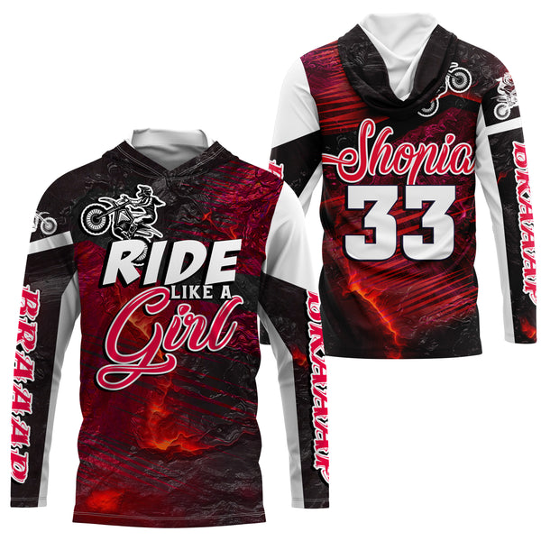 Ride Like A Girl Motocross Jersey Personalized UPF30+ Red Dirt Bike Riding Shirt Female Riders| NMS741