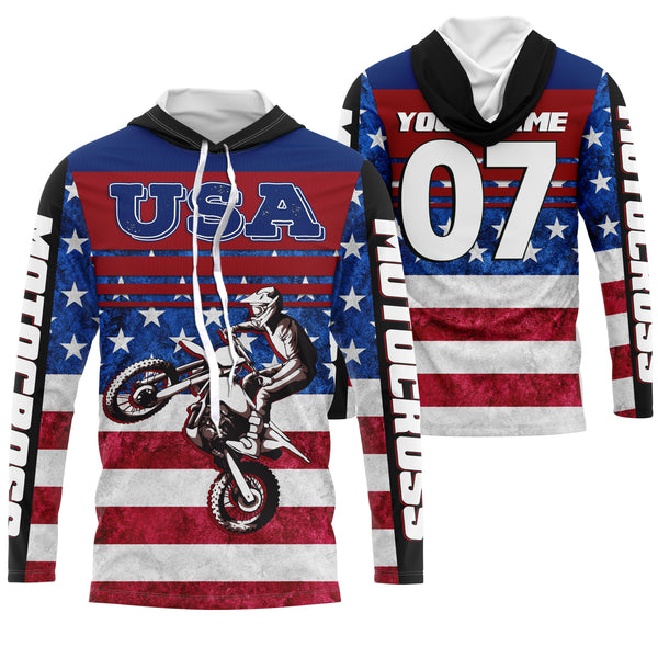 Personalized USA Motocross Jersey UPF30+ Patriotic MX Riding Shirt American Off-Road Adult&Kid Jersey| NMS728