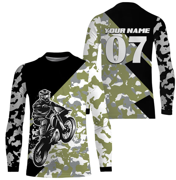 Custom Dirt Bike Jersey UPF30+ UV Protect, Camo Motocross Off-Road Riders Motorcycle Racewear| NMS438
