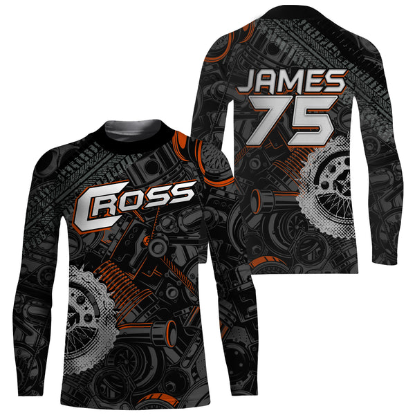 Personalized Camo Cross Jersey UPF30+ UV Protect, Motocross Supercross Racing Motorcycle Riders - Orange| NMS734