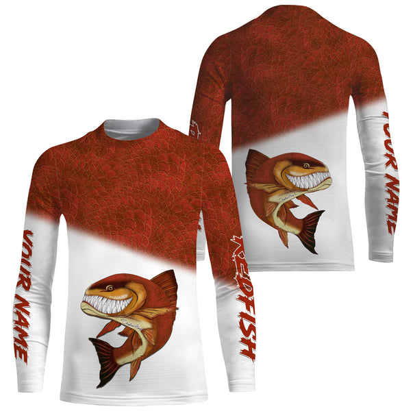 Redfish fishing custom name with angry Redfish ChipteeAmz's art UV protection shirts AT007