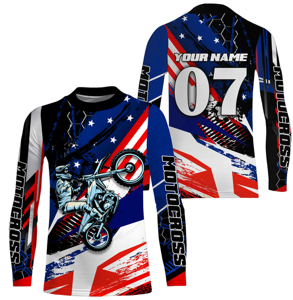 Patriotic Motocross Jersey Personalized UPF30+ MX Racing Shirt American Biker Motorcycle US Adult&Kid| NMS716