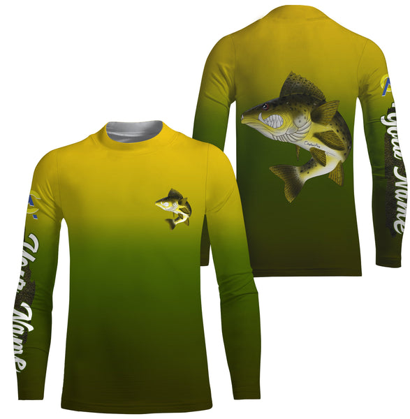 Walleye fishing ChipteeAmz's art custom name with angry Walleye fish art UV protection shirts AT029
