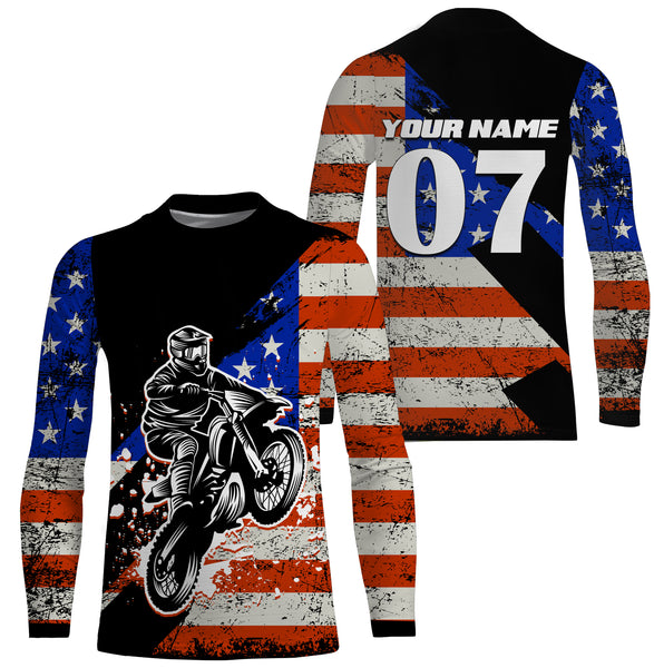 Personalized Dirt Bike Racing Jersey UPF30+ Patriotic Motocross American Off-Road Adult&Kid Jersey| NMS727