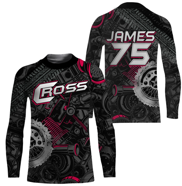 Personalized Camo Cross Jersey UPF30+ UV Protect, Motocross Supercross Racing Motorcycle Riders - Pink| NMS735