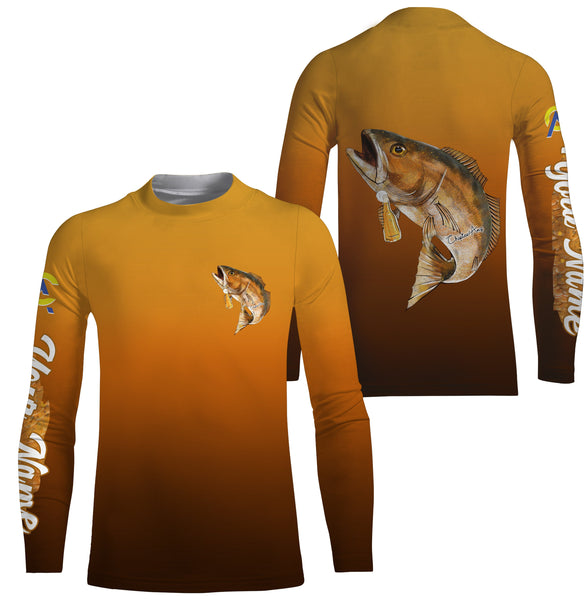 Redfish fishing custom name with Redfish drinking beer ChipteeAmz's art UV protection shirts AT013