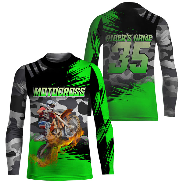 Personalized Dirt Bike Jersey UPF30+ Anti UV, Camo Motocross Racing Motorcycle Off-road Youth Riders| NMS738